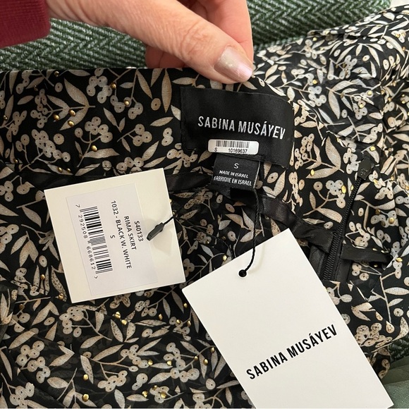 NWT Sabina Musayev Rima Pencil Skirt Woman’s Size Small Black White Ruching - Picture 3 of 8